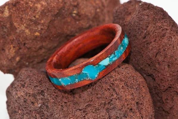 Lacewood Wood Ring with Lapis Lazuli Crushed Stone Inlay