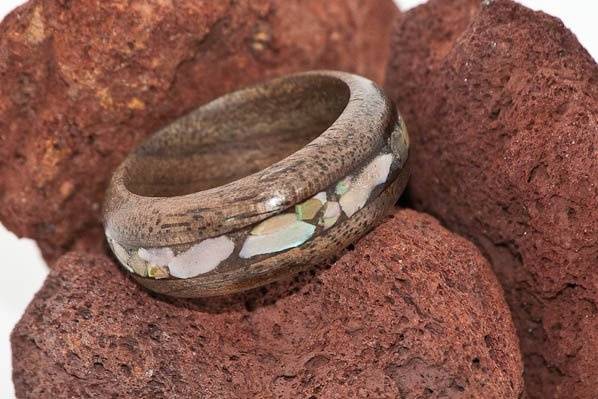 Honduras Rosewood Engagement Ring with Turquoise Inlay and Setting