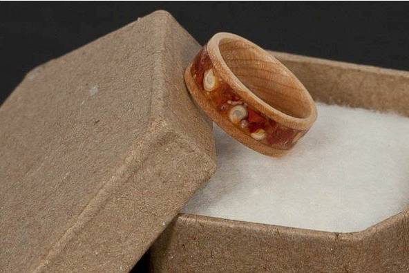 Maple Wood Ring with Crushed Red Pepper Inlay