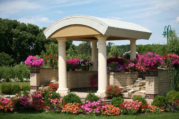 Outside view of the garden and arch