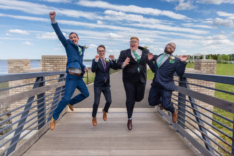 Jumping for joy on the wedding day