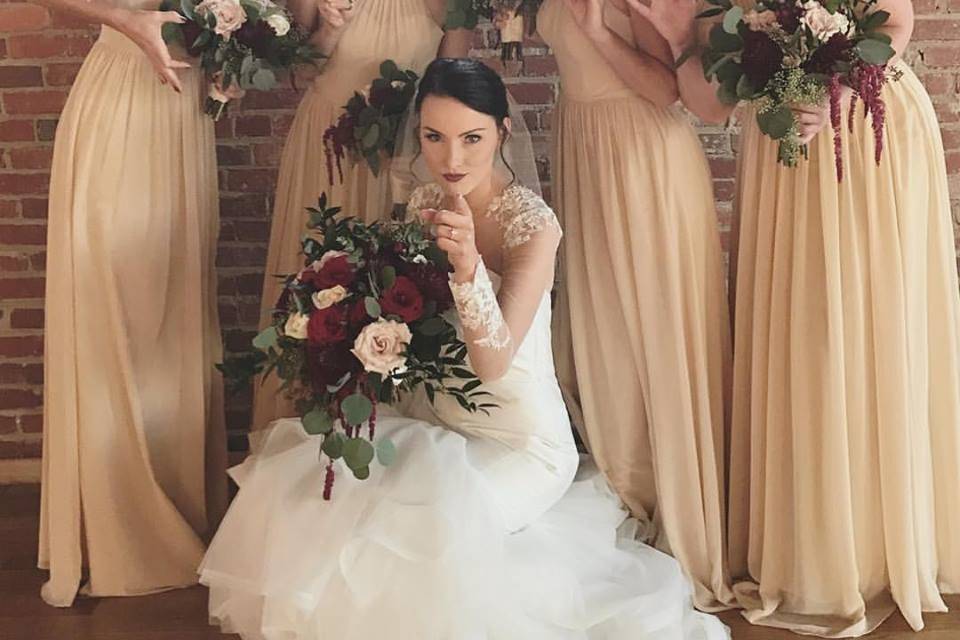 The bride with her bridesmaids