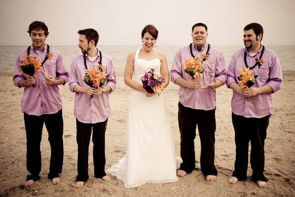 Groomsmen & Bride group photo on North Beach