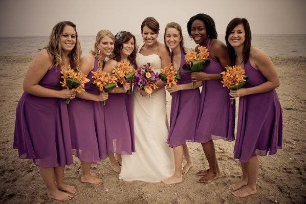 Bridesmaids & Bride group photo on North Beach