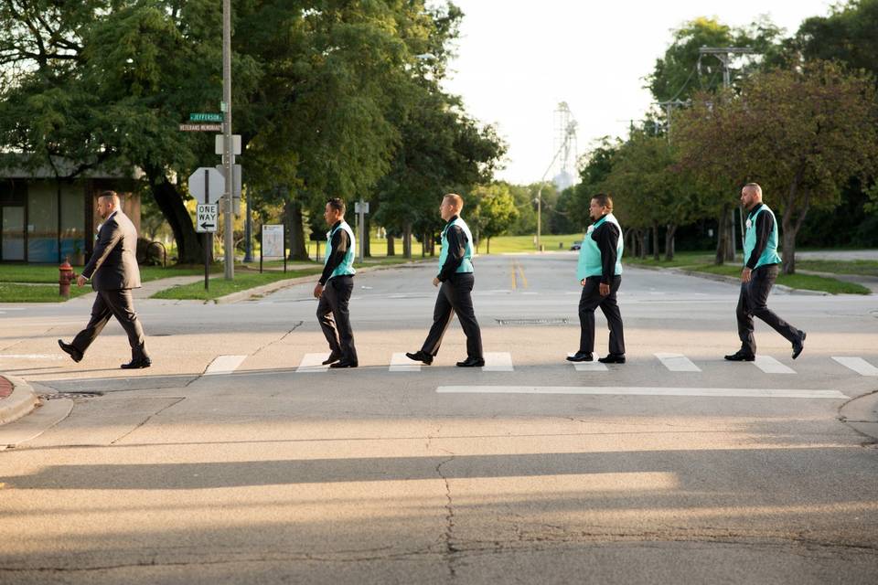 Groomsmen walking