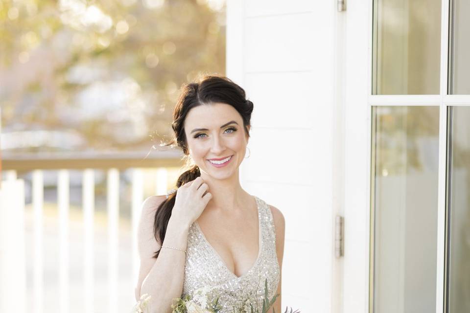 Bride on Wrap Porch