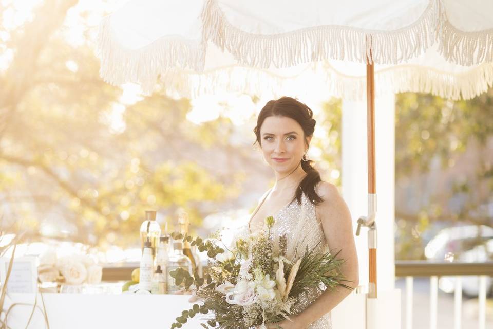 Bride on Wrap Porch