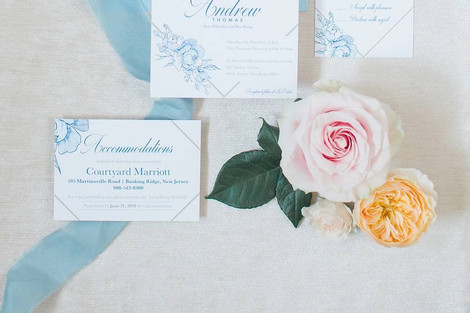 Blue Peonies wedding suite