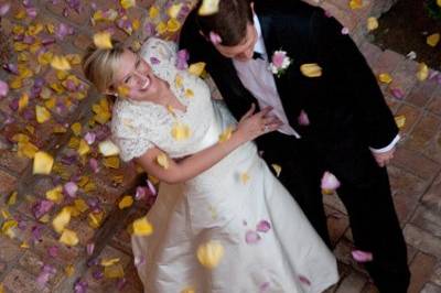 Pure Joy in their rose petal shower