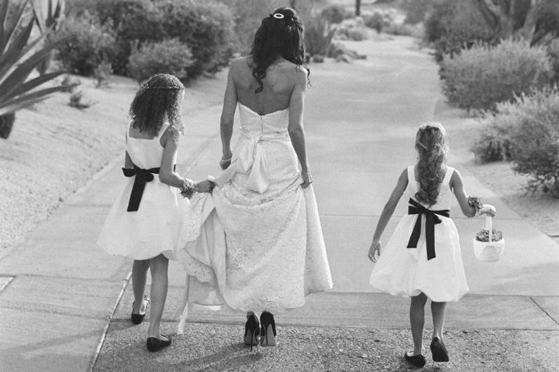 Bride with her flower girls