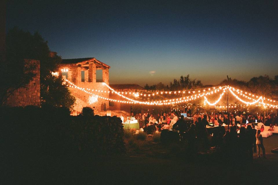 Wedding reception under the stars and string lights