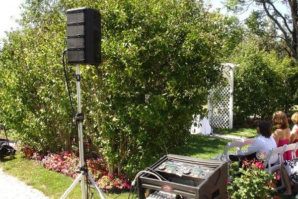 Ceremony sound is separate from the reception sound. Wireless speaker is available for a remote room.