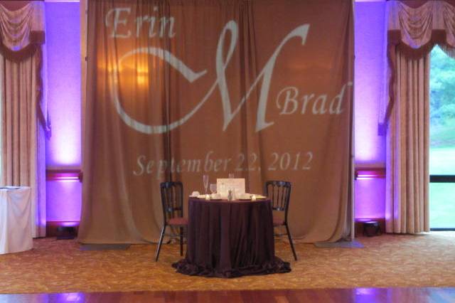 Place the monogram with your name and date on any wall or the dance floor.