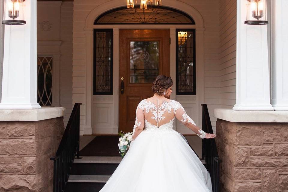 Bride on the front steps