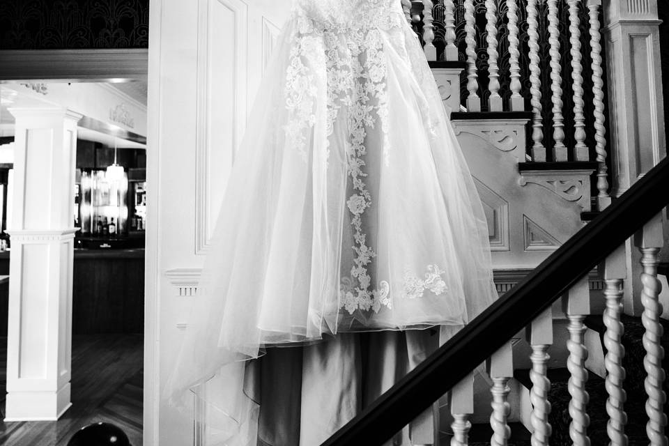 Wedding dress on the stairs