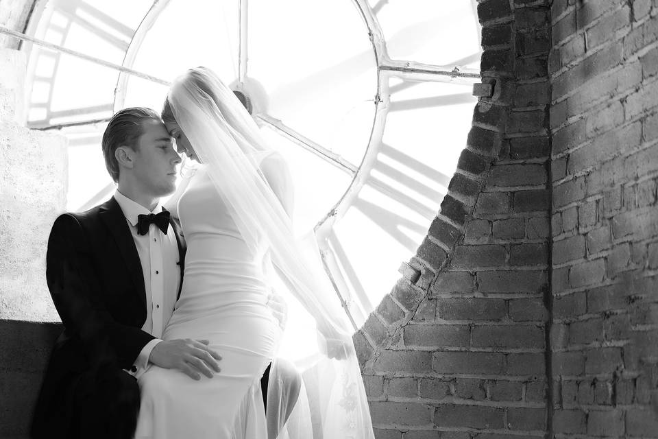 Bride and groom clocktower