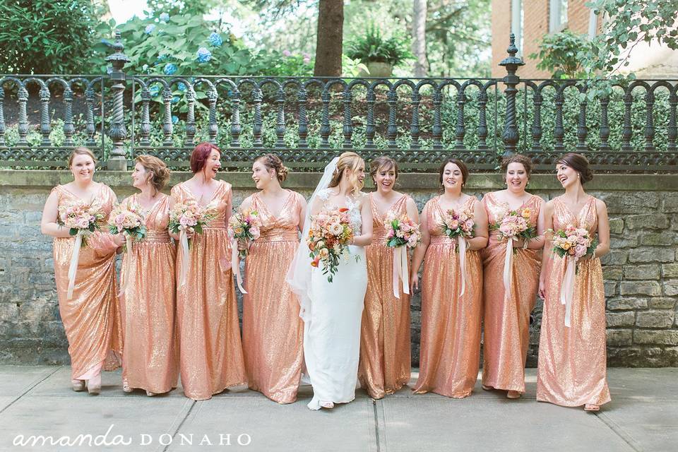 Copper apricot bouquets gown