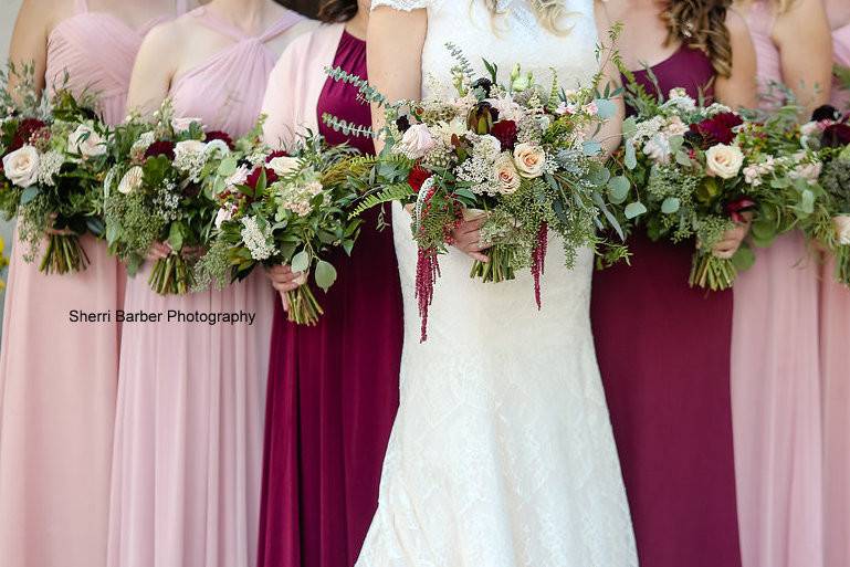 Burgandy green bouquets