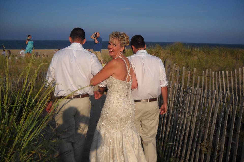 The bride looking back