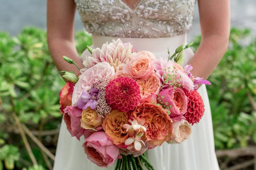 The bride holding her bouquet