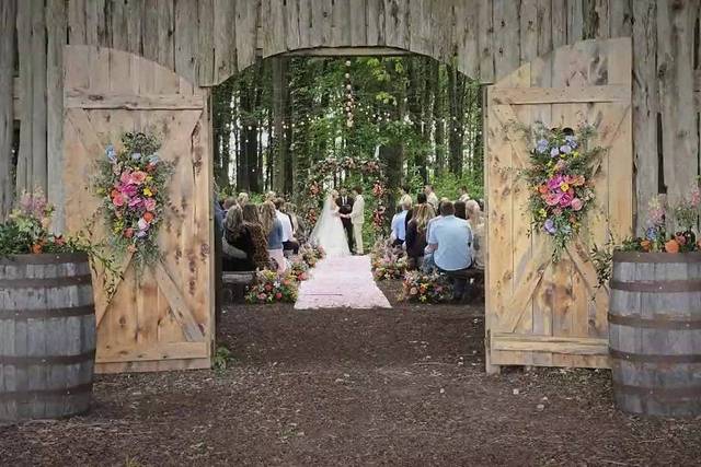 Barn door entrance to the wood