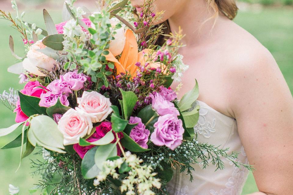 Admiring the bouquet