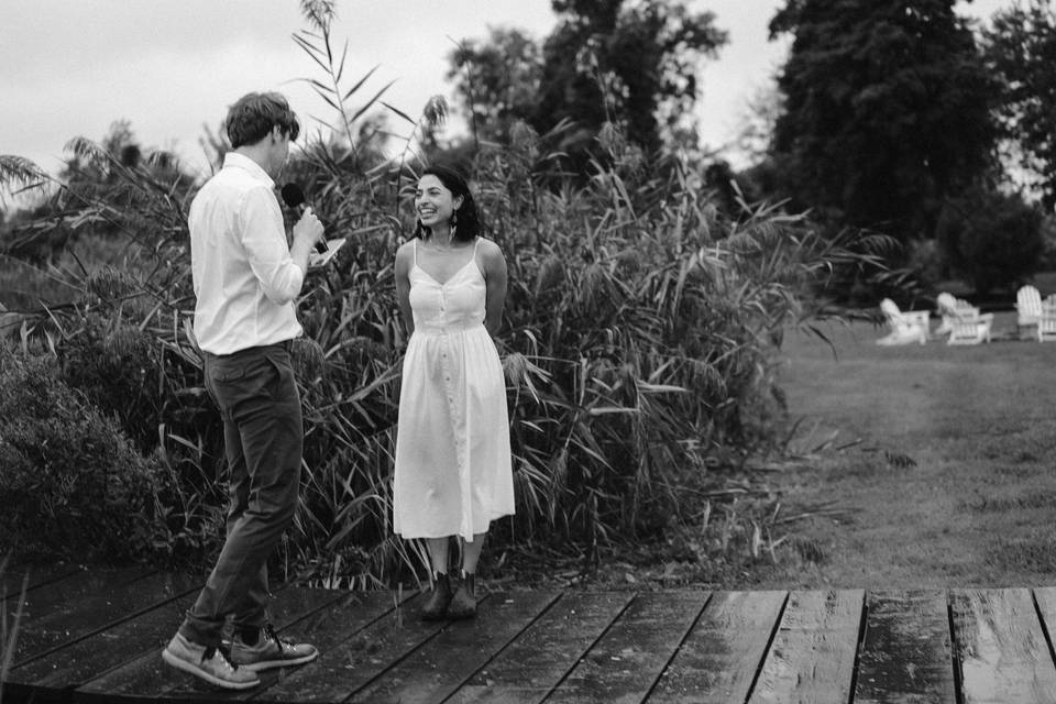Elopement vows on a dock