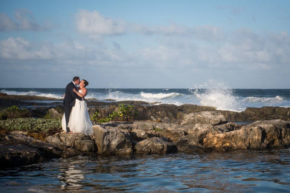 Bride and Groom with waves