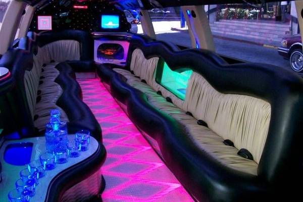 The inside of our Brand New 24 Passenger Cadillac Escalade is unbelievable with its million light marble disco dance floor!