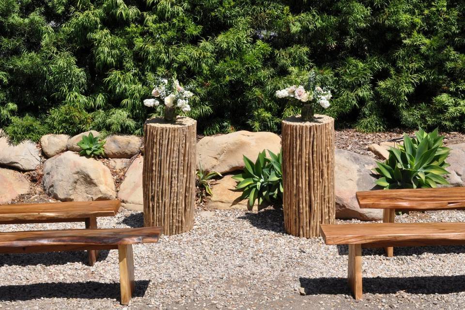 Acacia Benches with Coffee Wood Columns