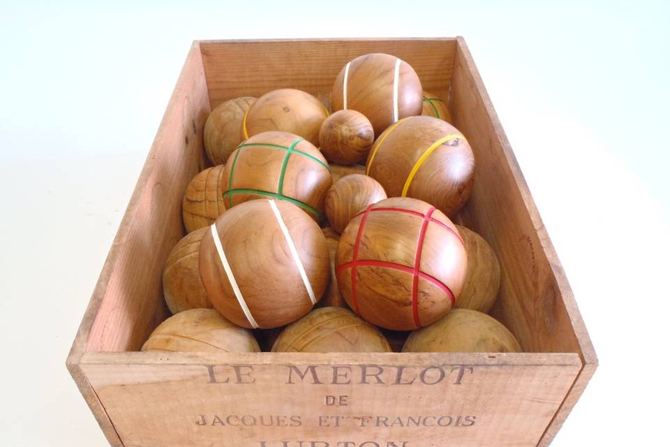 Box of Teak Bocce Balls