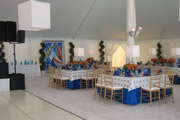 Inside a 50'x70' Navi-Trac frame tent with a tent liner. Nantucket, MA