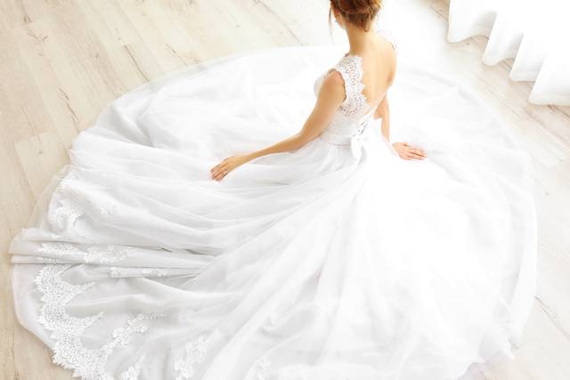 Bride with dress spread out