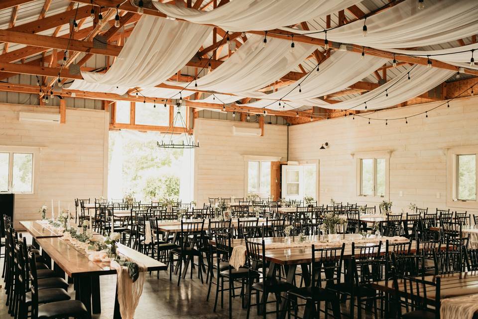 White Barn w/ Harvest Tables