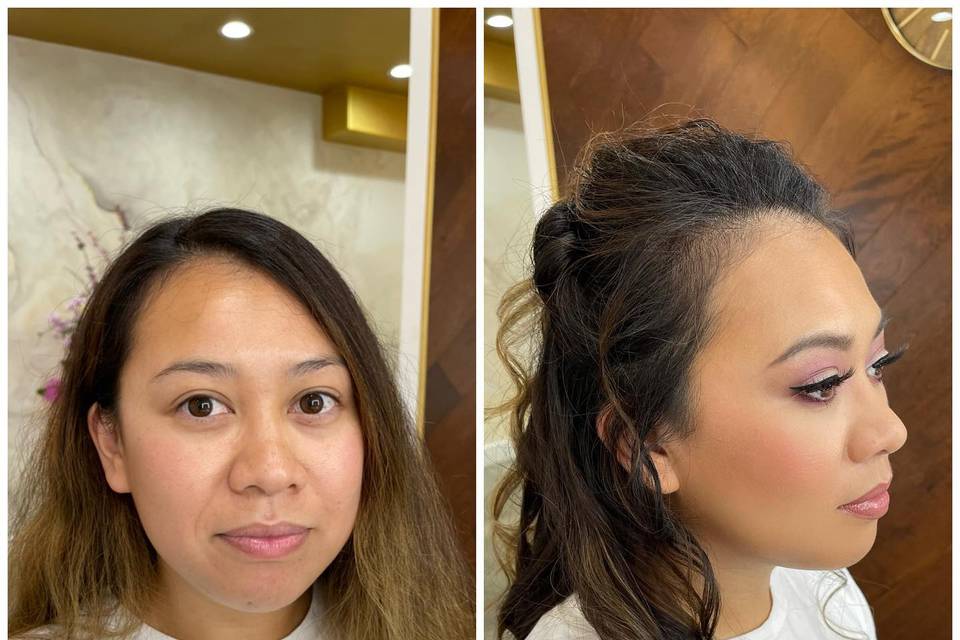 Before and after Bridal glam