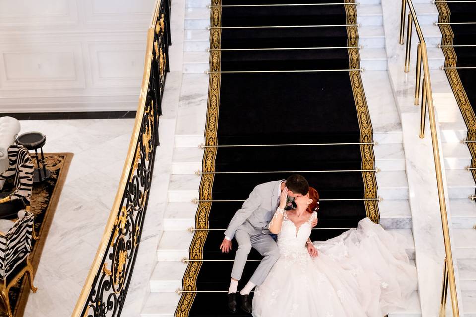 Newlyweds on the Manor Stairca