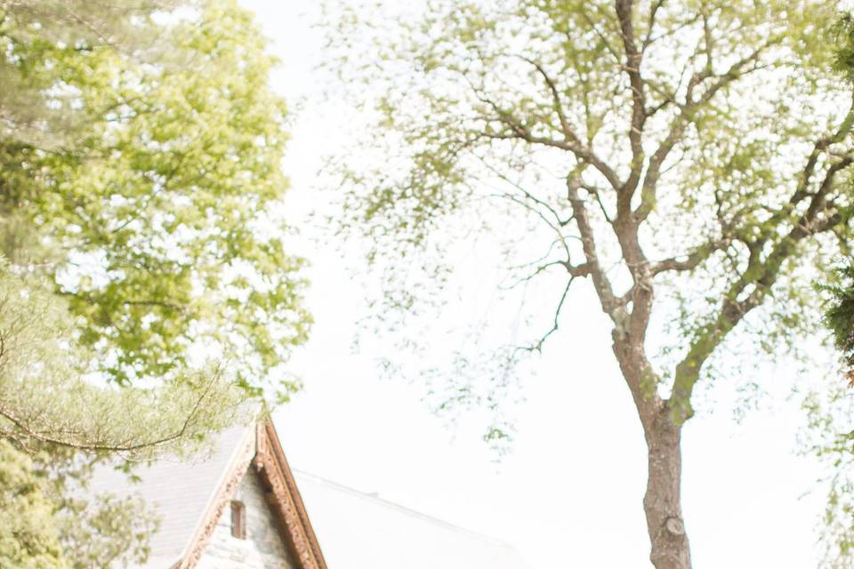 Bride and groom kissing