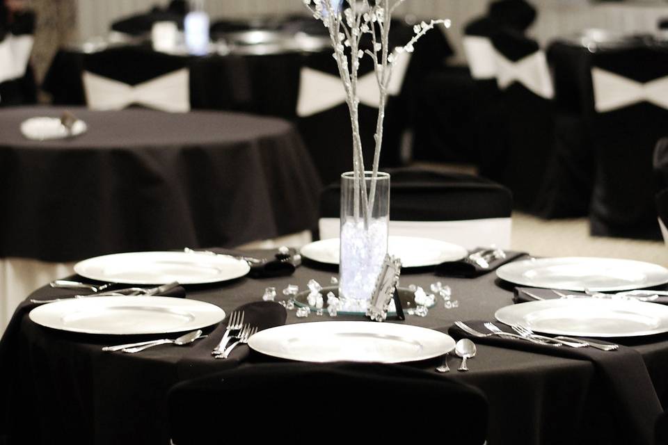 Black tables and white decor