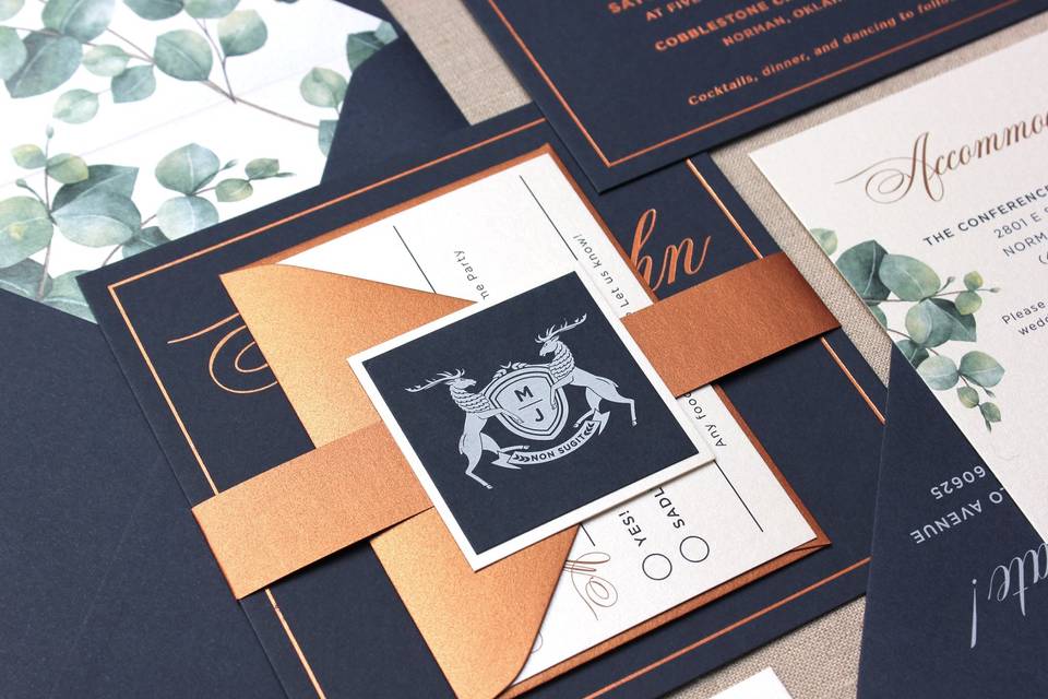 Copper foil invitation suite