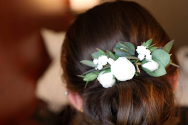 Updo with floral piece