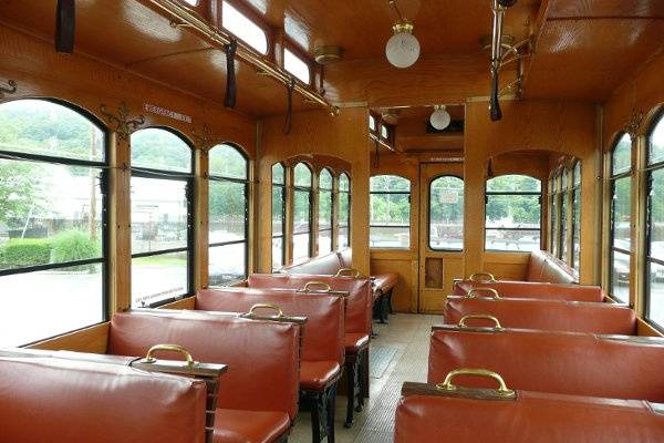 This is the spacious interior of our Boyertwon Spartan Trolley!   It also features a politicians deck on the rear for pictures.
