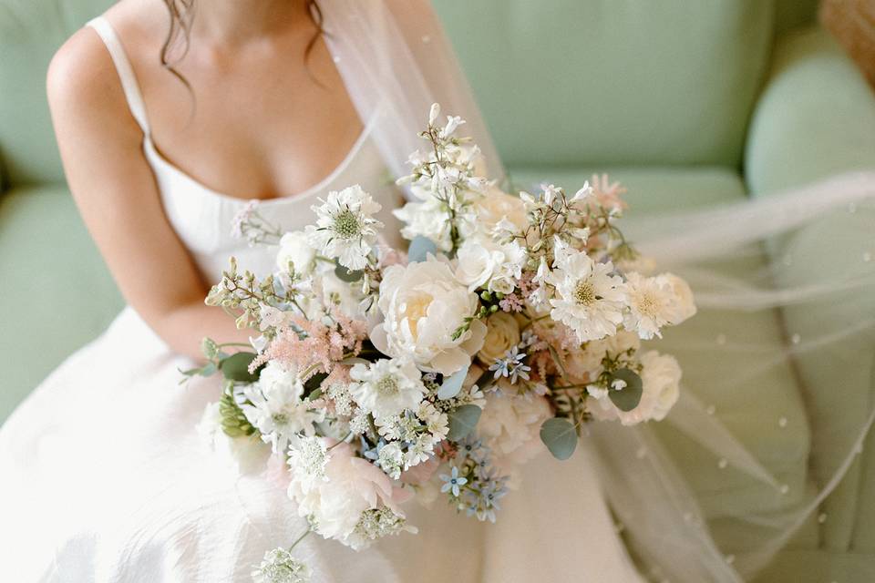Soft blue and blush bridal