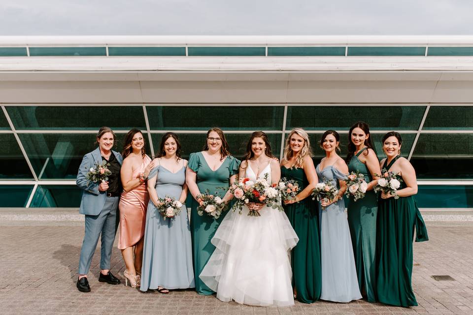 Teal and slate blue bridesmaid