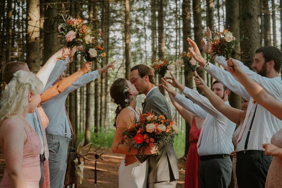 Peach and coral bridal flowers