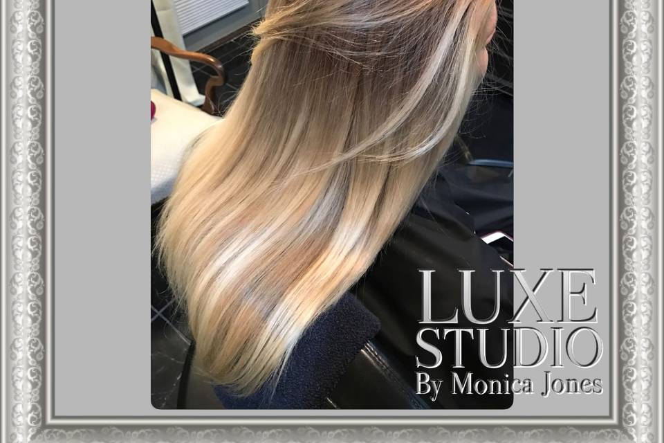 Custom Balayage Hair Paining Service creating natural looking roots to client's existing blonde hair. No hair extensions.