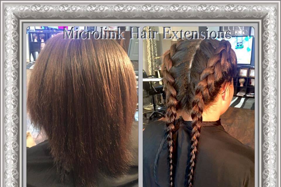 Two frenchbraids with microlink hair extensions applied to add desired hair length.