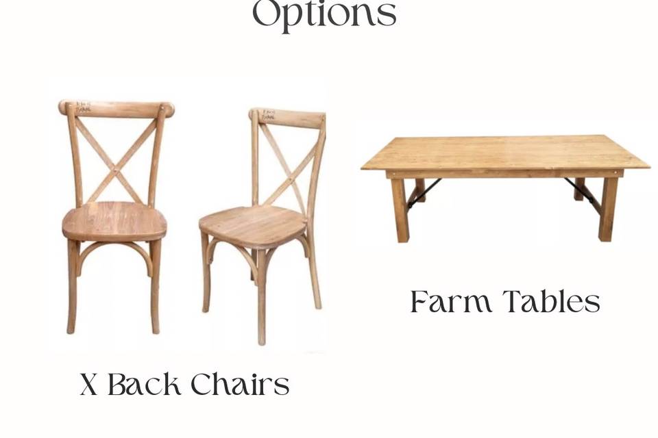 Table and chair options