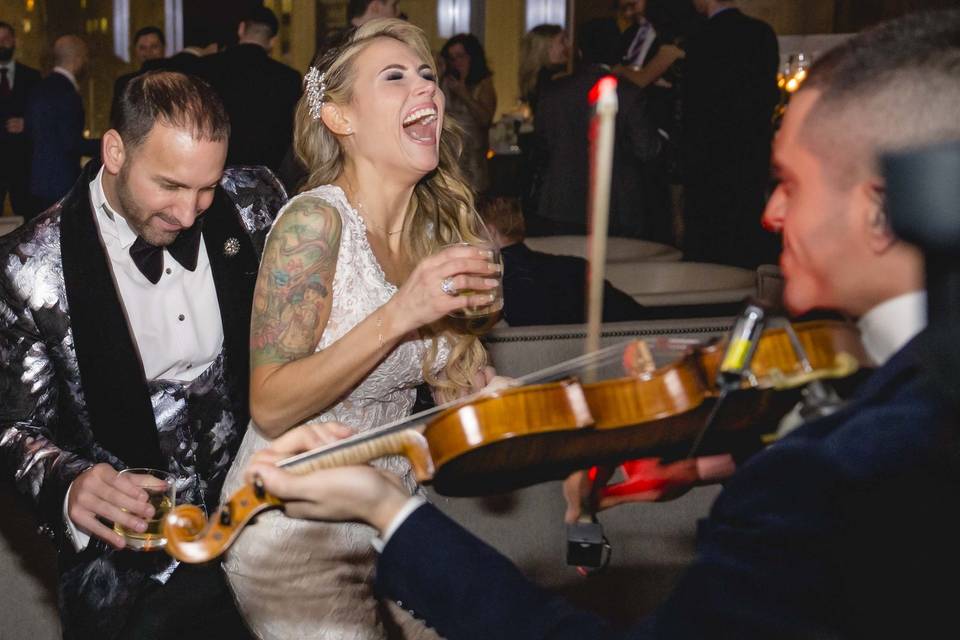 Violinist & DJ with bride