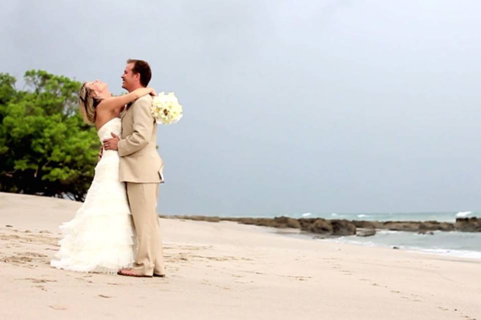 Bride and groom on the beach