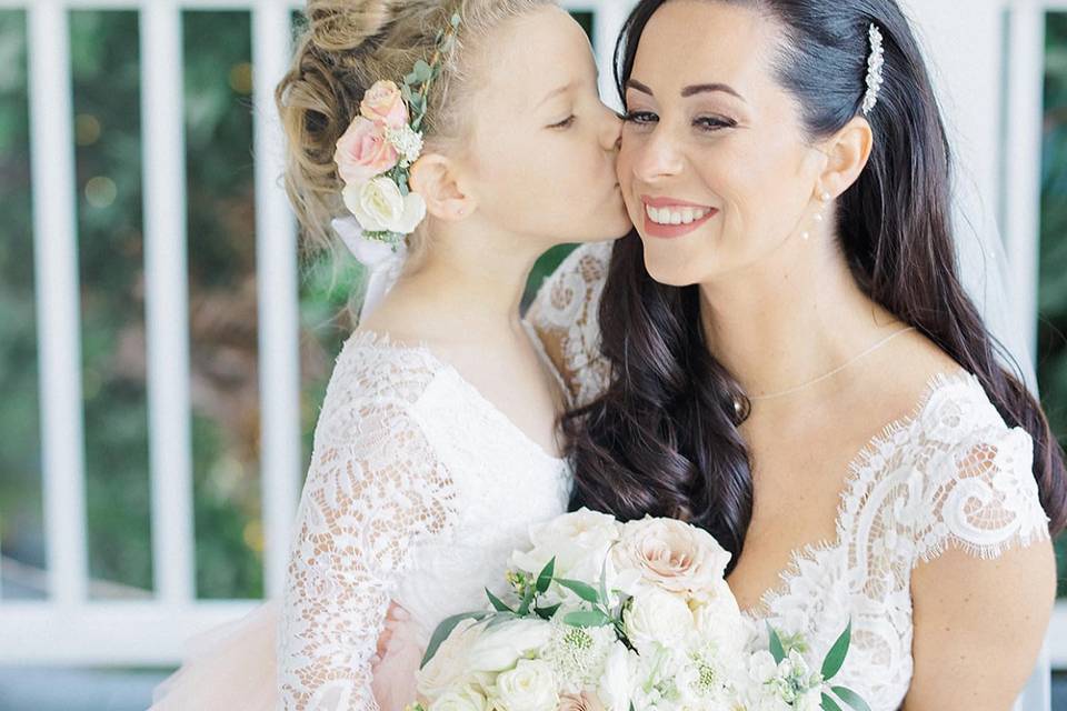 Bride and flower girl